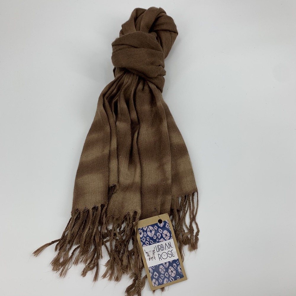 Urban Rose Maple Trail Scarf Brown Hand Dyed Fringed Boho Earthy Neutral NEW